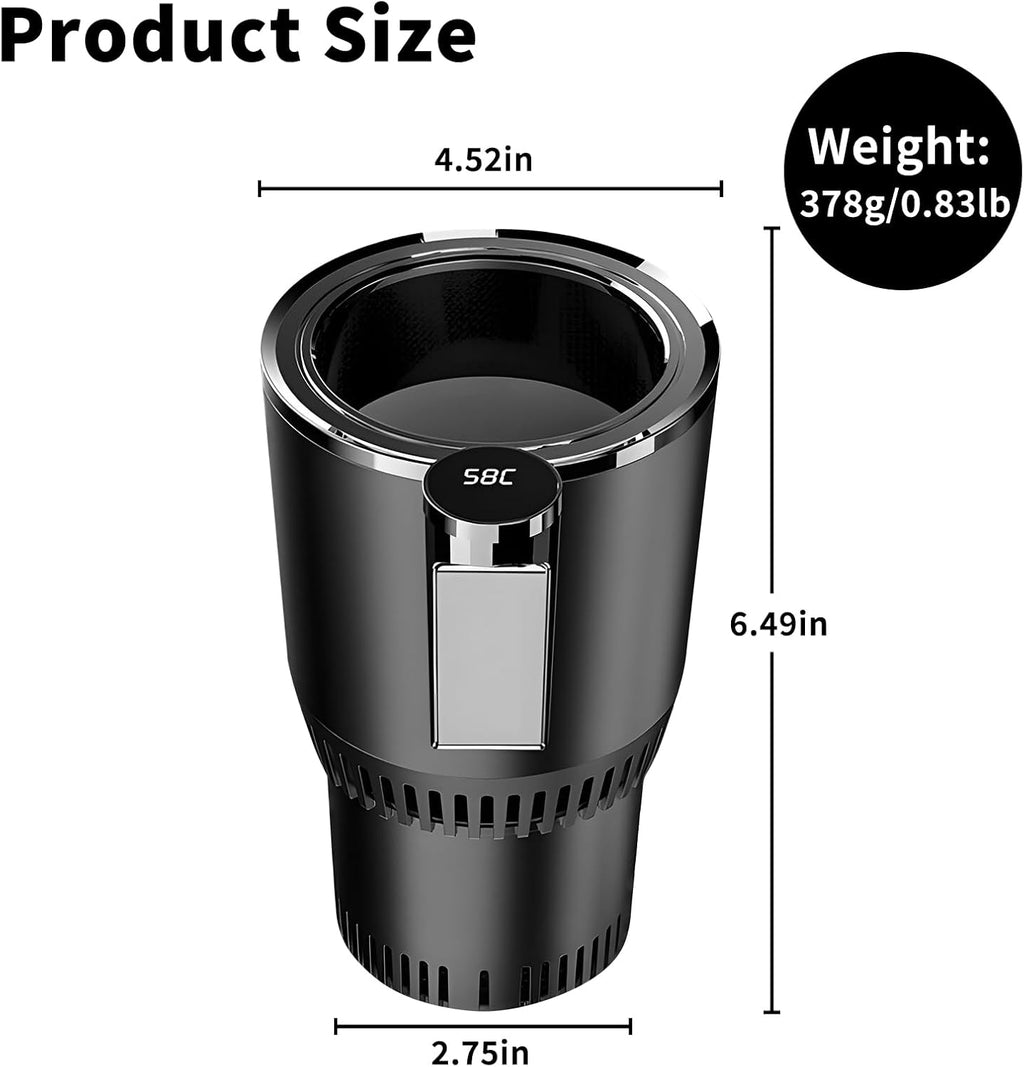 حامل أكواب السيارة الذكي 2 في 1 - تبريد وتسخين سريع مع شاشة وتحكم باللمس - لون أسود ملكي