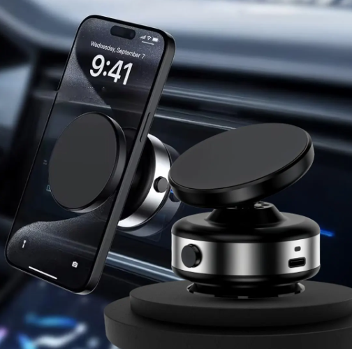 حامل جوال مغناطيسي للسيارة - شفط كهربائي ذكي 360 درجة - سبيكة ألومنيوم - فضي