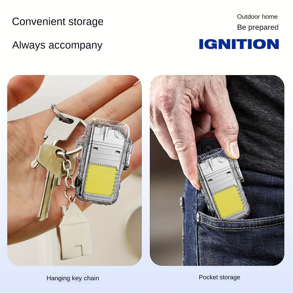 ولاعة بلازما إلكترونية مقاومة للماء والرياح - شحن USB مع كشاف LED قوي للرحلات والتخييم