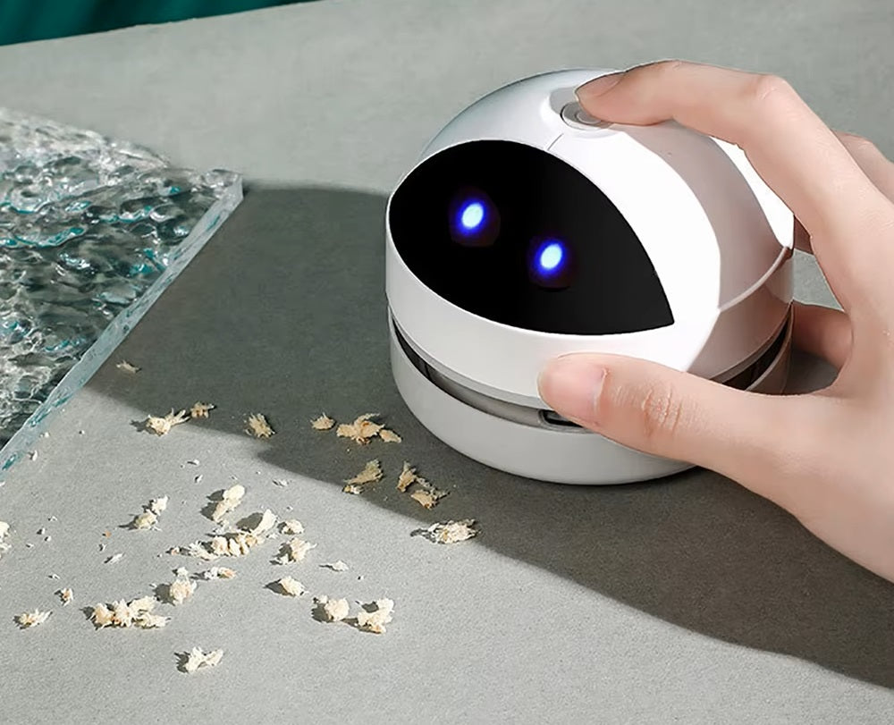 مكنسة مكتبية صغيرة لاسلكية - منظف محمول لغبار المكاتب وبقايا الممحاة - قوة شفط عالية - أبيض