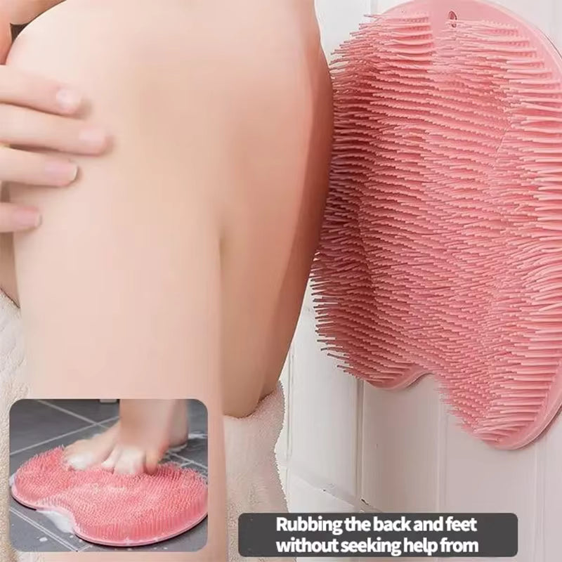 فرشاة استحمام سيليكون 3 في 1 - بساط تدليك الظهر والقدمين مانع للانزلاق مع أكواب شفط قوية - لون أزرق