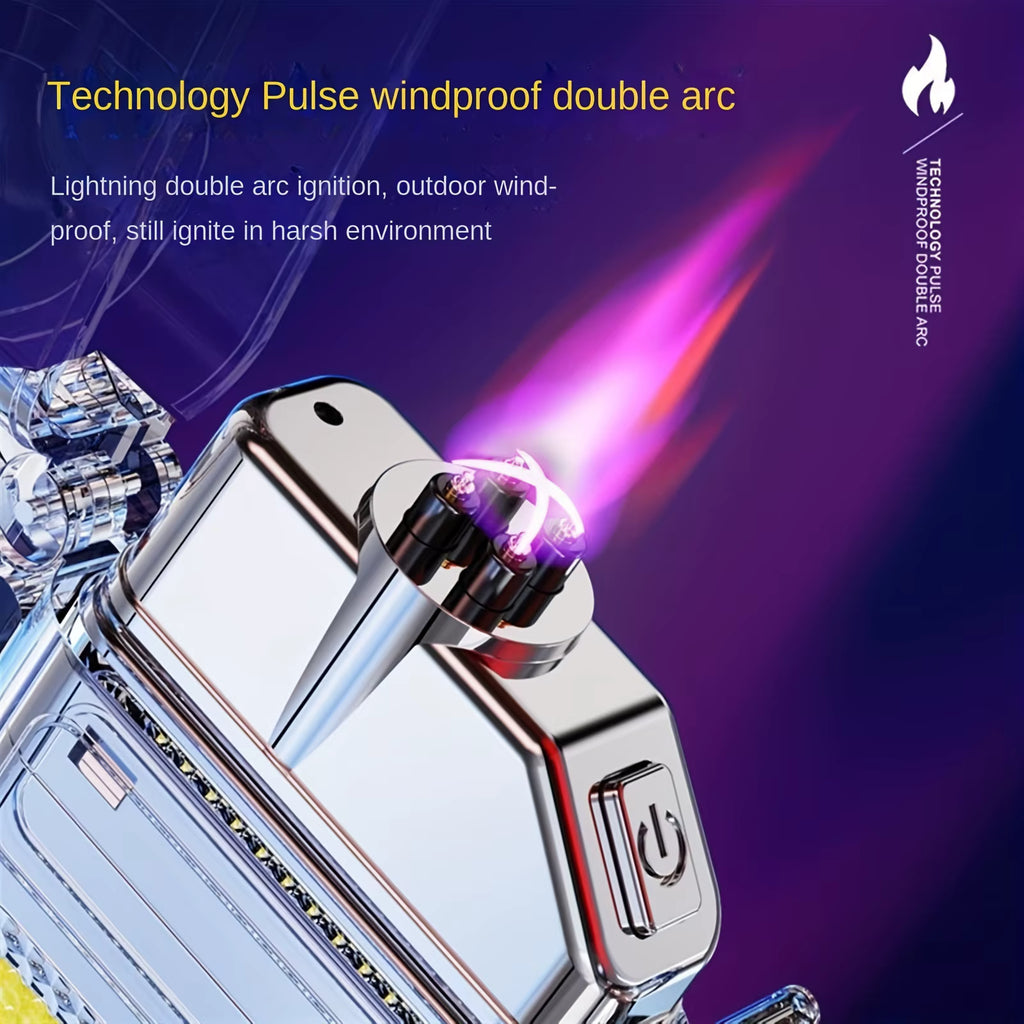 ولاعة بلازما إلكترونية مقاومة للماء والرياح - شحن USB مع كشاف LED قوي للرحلات والتخييم