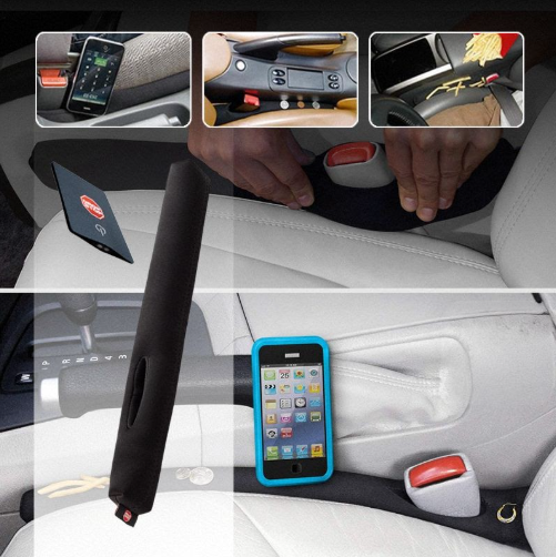 حشو فجوة مقعد السيارة (قطعتين) - مانع سقوط الأغراض والجوال بتصميم مرن وأنيق - أسود