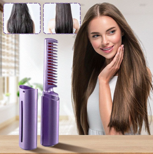 مشط تمليس وتجعيد الشعر اللاسلكي 2 في 1 - شحن يو إس بي بالأيونات السالبة لتصفيف احترافي في أي مكان